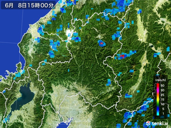岐阜県の雨雲レーダー(2017年06月08日)