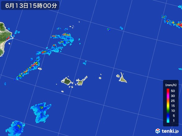 宮古・石垣・与那国(沖縄県)の雨雲レーダー(2017年06月13日)