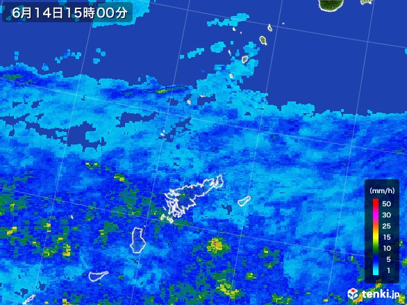 奄美諸島(鹿児島県)の雨雲レーダー(2017年06月14日)