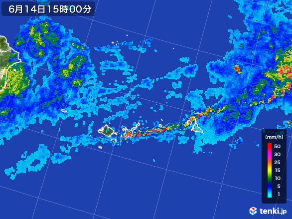 宮古・石垣・与那国(沖縄県)の雨雲レーダー(2017年06月14日)