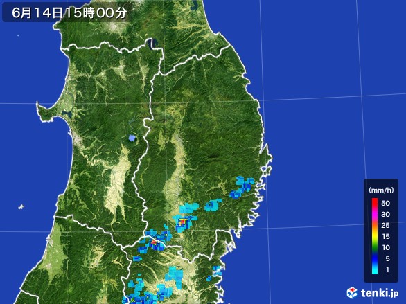 岩手県の雨雲レーダー(2017年06月14日)