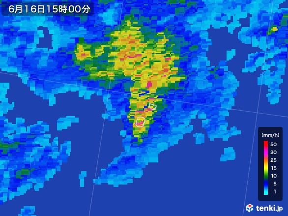 南大東島(沖縄県)の雨雲レーダー(2017年06月16日)