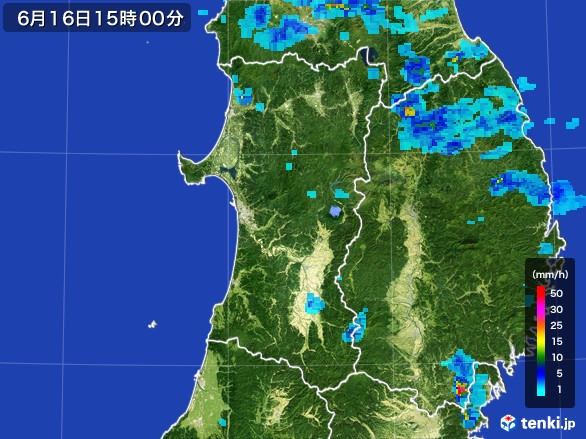 秋田県の雨雲レーダー(2017年06月16日)