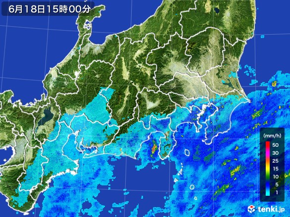 関東・甲信地方の雨雲レーダー(2017年06月18日)