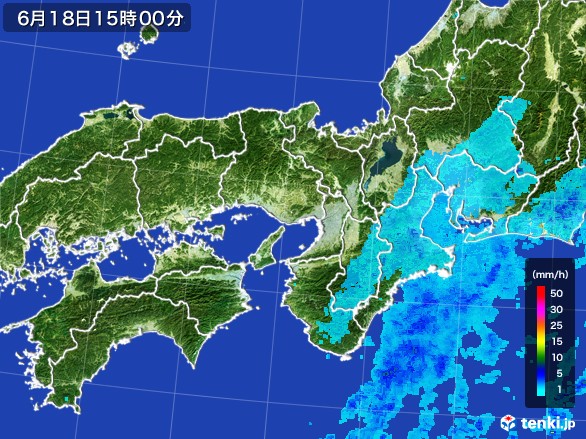 近畿地方の雨雲レーダー(2017年06月18日)