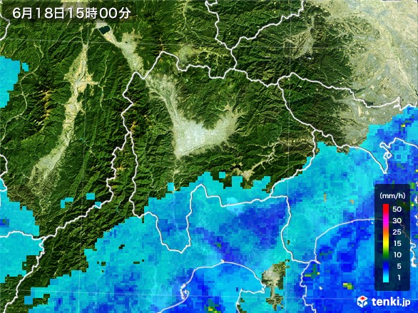 山梨県の雨雲レーダー(2017年06月18日)