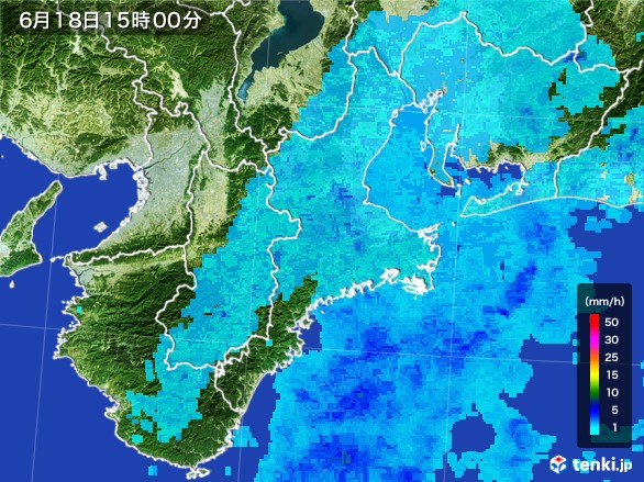 三重県の雨雲レーダー(2017年06月18日)