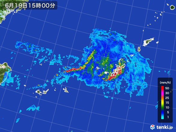 沖縄地方の雨雲レーダー(2017年06月19日)