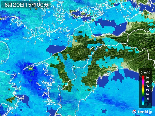 愛媛県の雨雲レーダー(2017年06月20日)