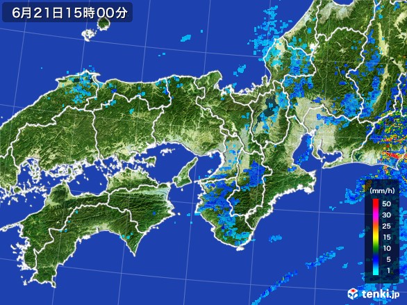 近畿地方の雨雲レーダー(2017年06月21日)