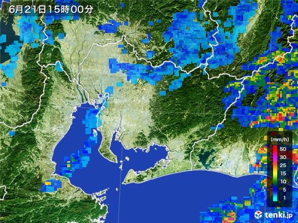 愛知県の雨雲レーダー(2017年06月21日)