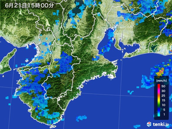 三重県の雨雲レーダー(2017年06月21日)