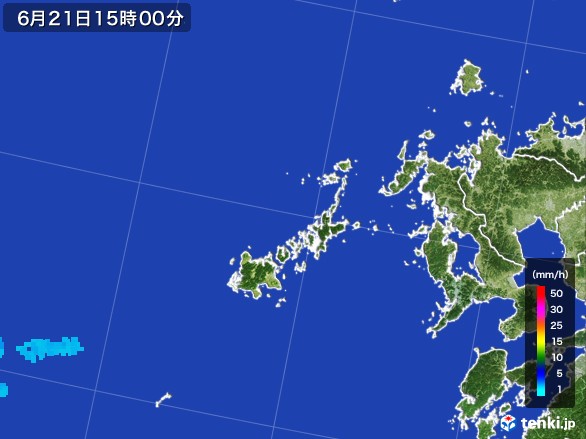 五島列島(長崎県)の雨雲レーダー(2017年06月21日)