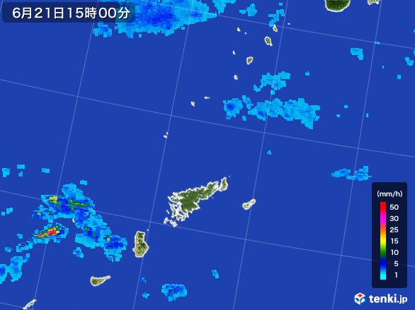 奄美諸島(鹿児島県)の雨雲レーダー(2017年06月21日)