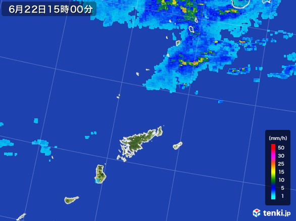奄美諸島(鹿児島県)の雨雲レーダー(2017年06月22日)