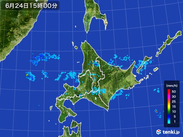 北海道地方の雨雲レーダー(2017年06月24日)