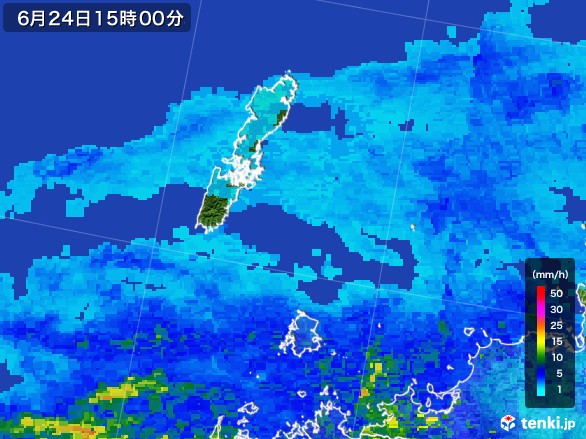 壱岐・対馬(長崎県)の雨雲レーダー(2017年06月24日)