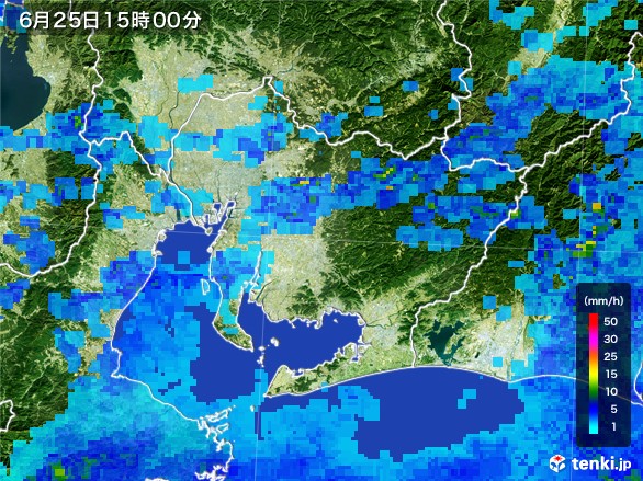愛知県の雨雲レーダー(2017年06月25日)