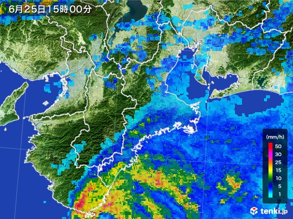 三重県の雨雲レーダー(2017年06月25日)