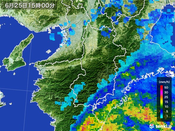 奈良県の雨雲レーダー(2017年06月25日)
