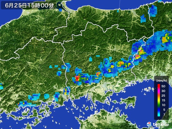 岡山県の雨雲レーダー(2017年06月25日)