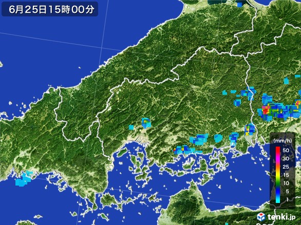 広島県の雨雲レーダー(2017年06月25日)