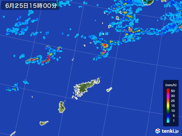 奄美諸島(鹿児島県)の雨雲レーダー(2017年06月25日)