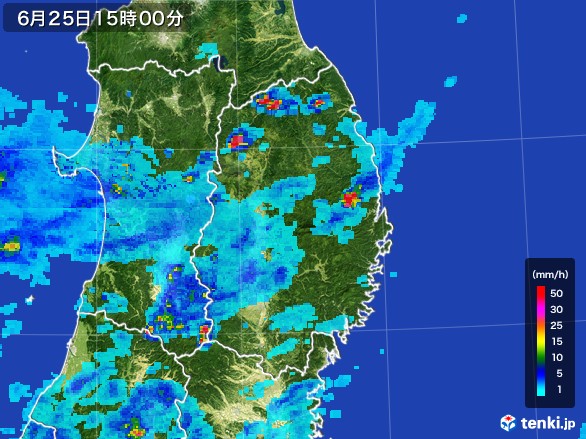 岩手県の雨雲レーダー(2017年06月25日)