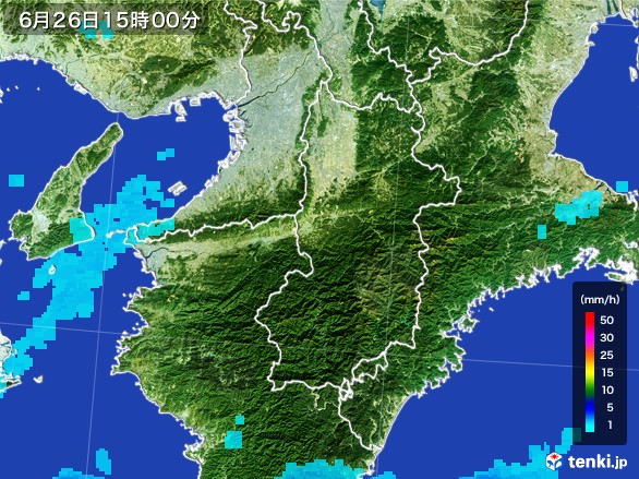 奈良県の雨雲レーダー(2017年06月26日)