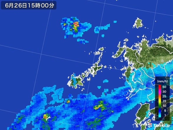 五島列島(長崎県)の雨雲レーダー(2017年06月26日)