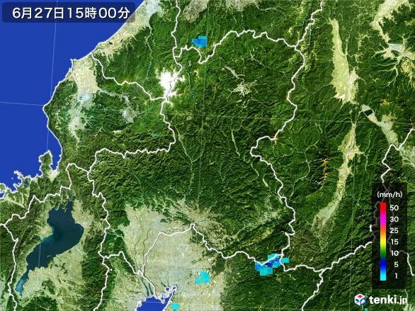 岐阜県の雨雲レーダー(2017年06月27日)