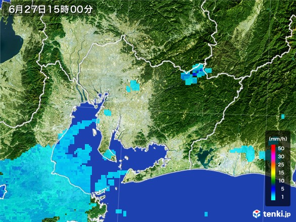 愛知県の雨雲レーダー(2017年06月27日)