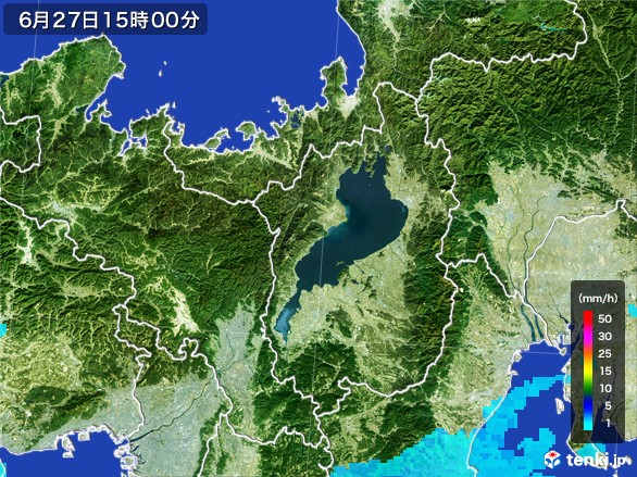 滋賀県の雨雲レーダー(2017年06月27日)