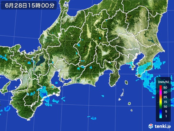 東海地方の雨雲レーダー(2017年06月28日)