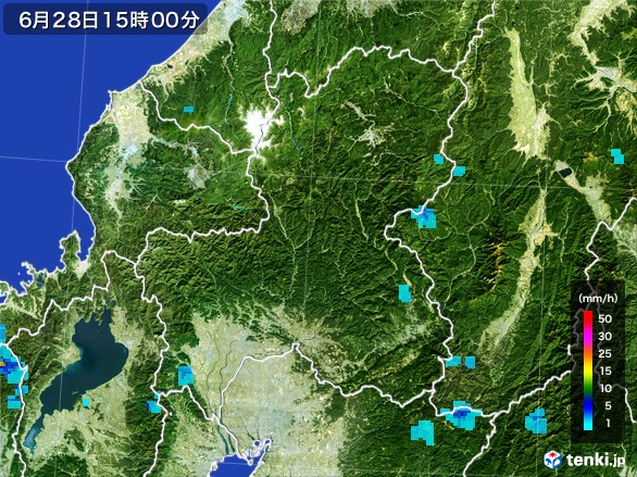 岐阜県の雨雲レーダー(2017年06月28日)