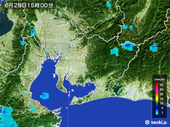 愛知県の雨雲レーダー(2017年06月28日)