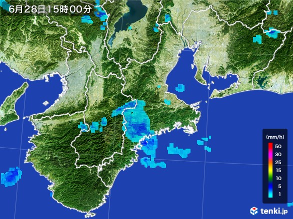 三重県の雨雲レーダー(2017年06月28日)