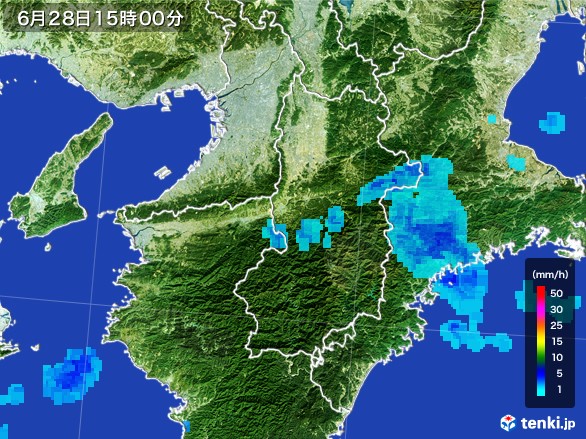 奈良県の雨雲レーダー(2017年06月28日)