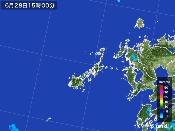 五島列島(長崎県)の雨雲レーダー(2017年06月28日)