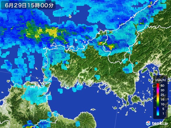 山口県の雨雲レーダー(2017年06月29日)