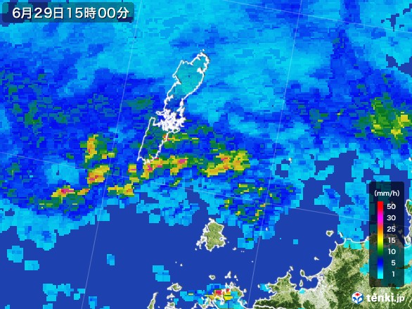 壱岐・対馬(長崎県)の雨雲レーダー(2017年06月29日)