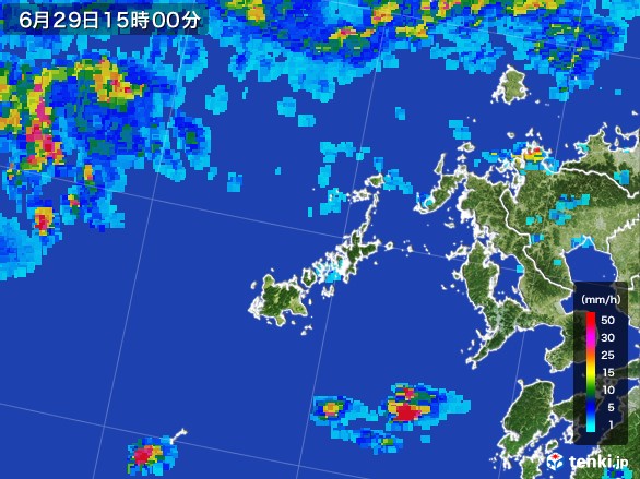 五島列島(長崎県)の雨雲レーダー(2017年06月29日)