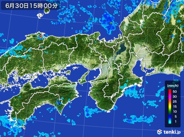 近畿地方の雨雲レーダー(2017年06月30日)