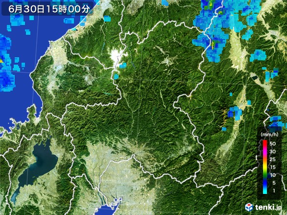 岐阜県の雨雲レーダー(2017年06月30日)