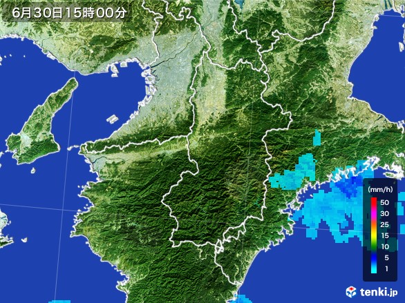 奈良県の雨雲レーダー(2017年06月30日)