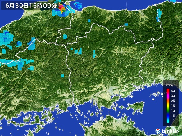 岡山県の雨雲レーダー(2017年06月30日)