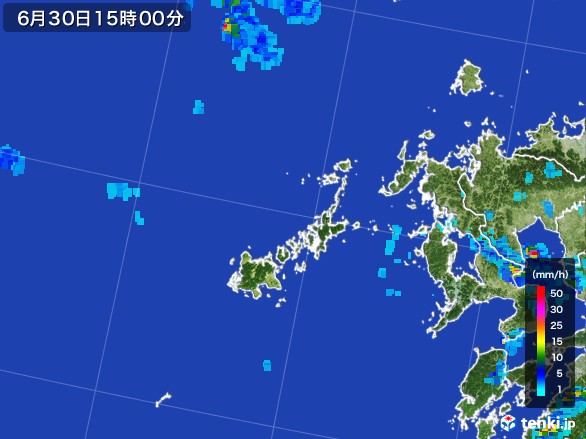 五島列島(長崎県)の雨雲レーダー(2017年06月30日)