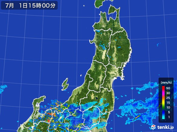 東北地方の雨雲レーダー(2017年07月01日)