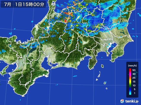 東海地方の雨雲レーダー(2017年07月01日)