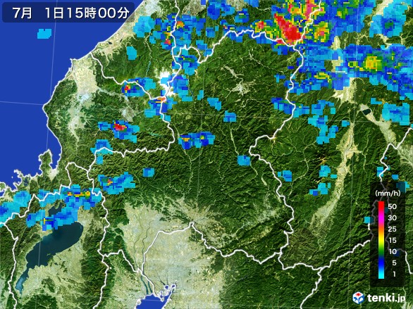 岐阜県の雨雲レーダー(2017年07月01日)